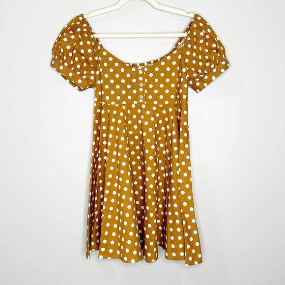Caroline Constas Dina Mini Dress Polka Dot Short Sleeve Button Front Sand Large - Picture 3 of 11